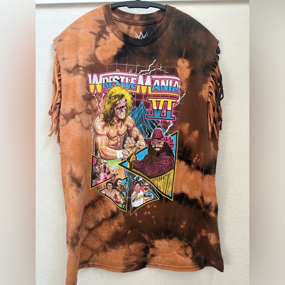 Wrestlemania VI Custom Acid Wash Fringe Muscle Tee - Picture 1 of 5